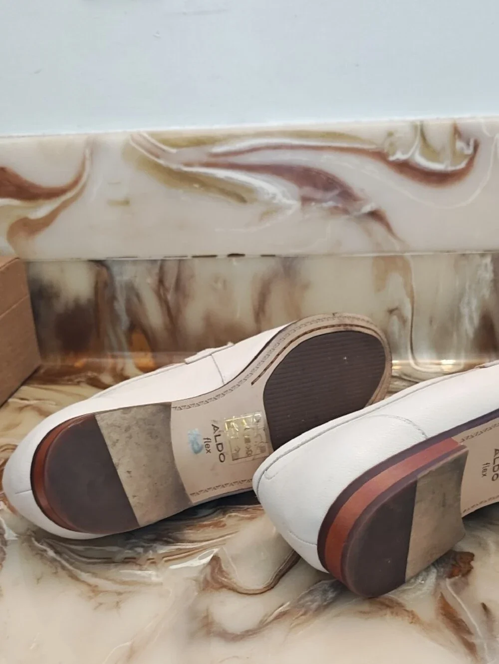 Aldo White Leather Slip-On Loafers with Gold-Toned Bit